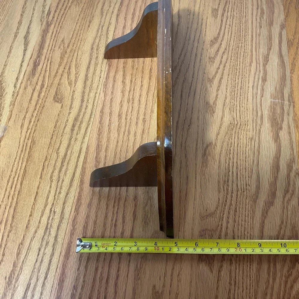 Vintage Wood Wall Shelf, 18 Inch Brown Display Ledge with Curved Brackets